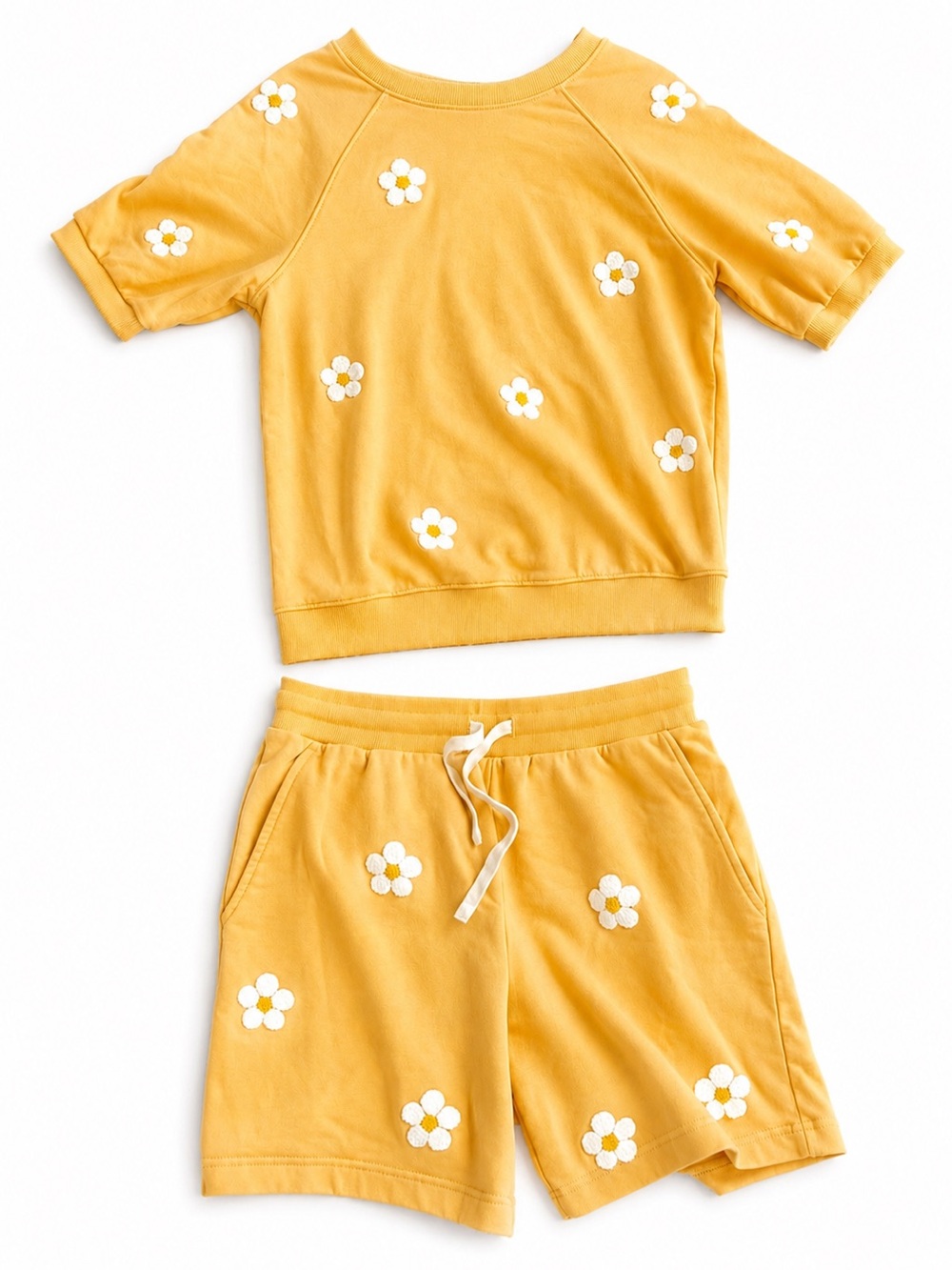Peach Floral Appliqué short sleeve & Shorts Set